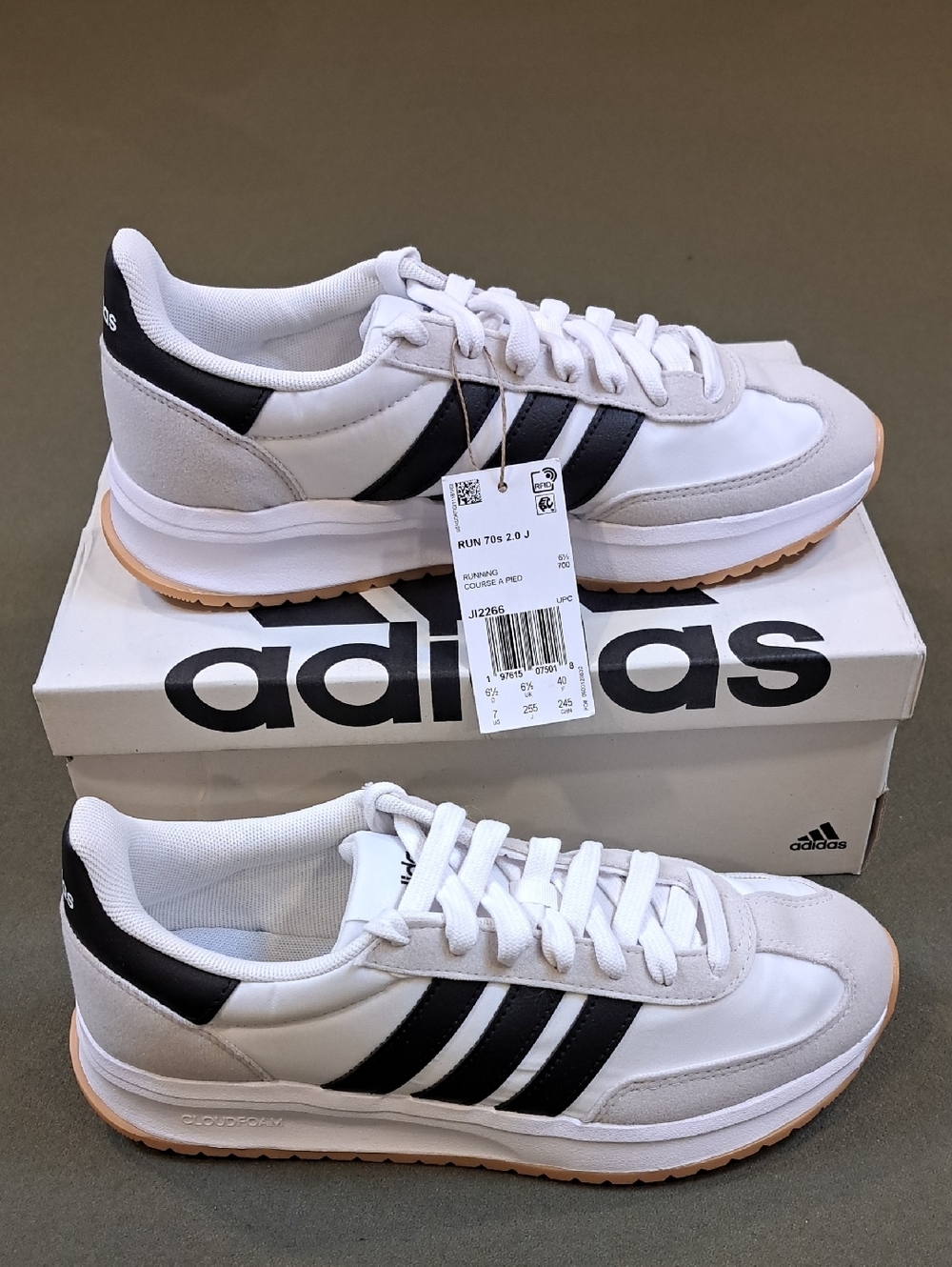 Adidas Run 70s 2.0 Shoes - Color: White/Black/Grey - Size: Kids 7